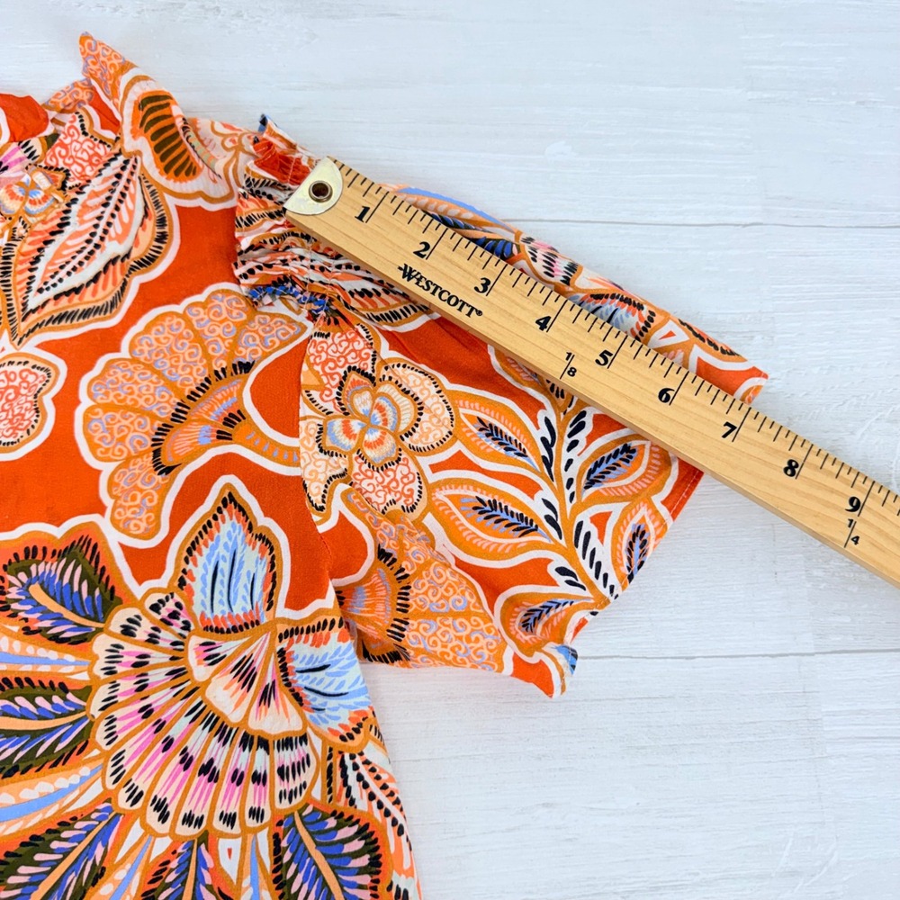 Misa Los Angeles Floral Blouse Womens S Orange Cotton Flutter Sleeve Suparna Top - Picture 12 of 14